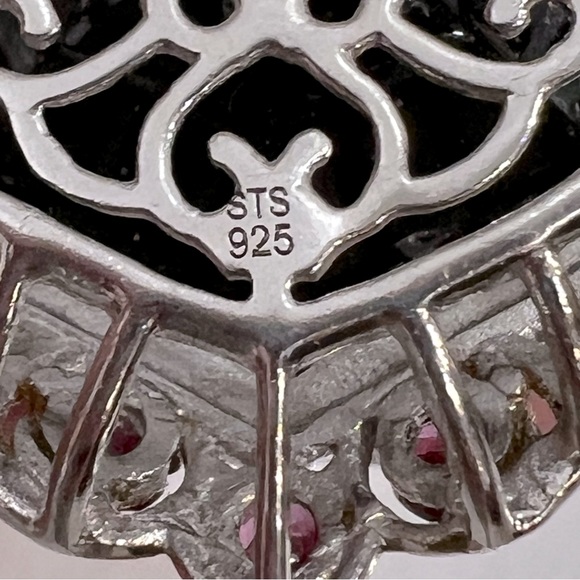 Black Tourmaline Rhodolite Garnet 14K YG Sterling Silver Pendant Necklace - Picture 10 of 13